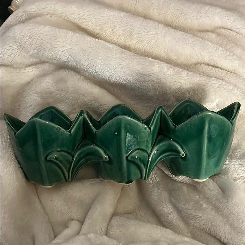 Vintage McCoy Green Ceramic Triple Tulip Planter MCM